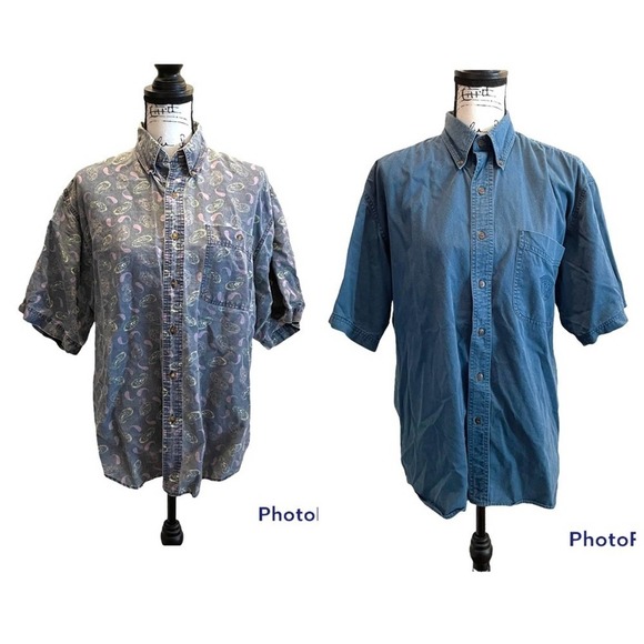 Vintage Bugle Boy Shirts Blue Paisley Size Medium Bundle Set Preppy Frat office - Picture 1 of 7